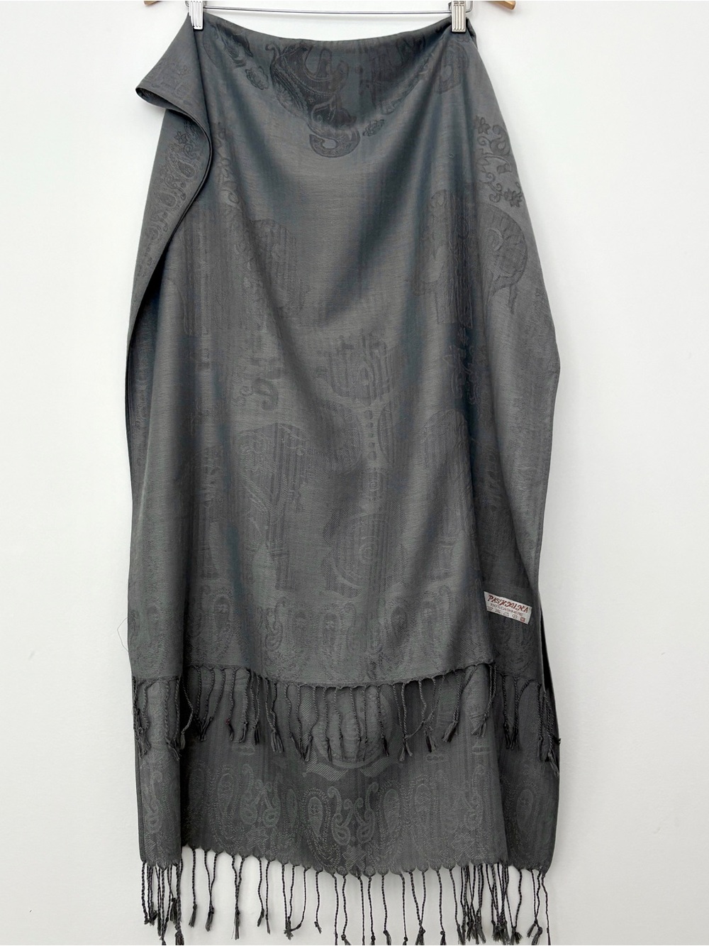 Pashmina Cashmere Wrap Dark Grey Elephant Motif 28x68